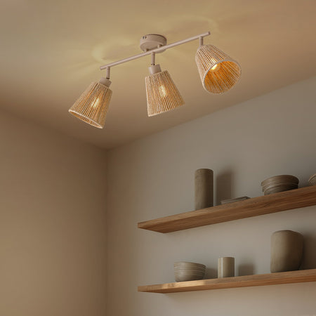 Foco de teto Lindby Anuva, 72 cm, bege, papel, 3 lâmpadas