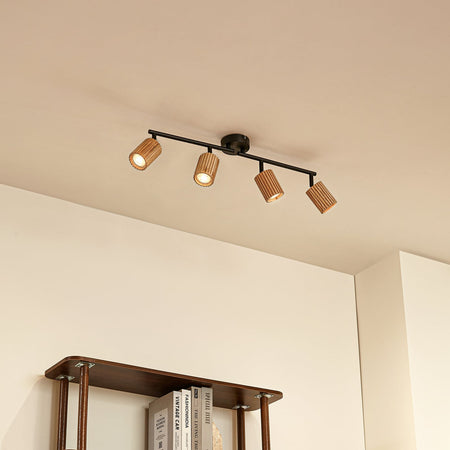 Foco de teto Lindby Stralino, 4 lâmpadas, 60 cm de comprimento, madeira
