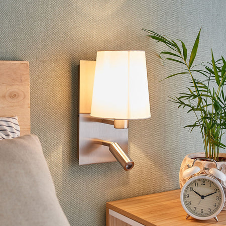 Candeeiro de parede Lindby Aiden, branco, níquel, lâmpada de leitura LED