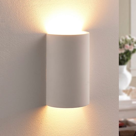 Candeeiro de parede Lindby Colja, redondo, 16 cm de altura, gesso, branco