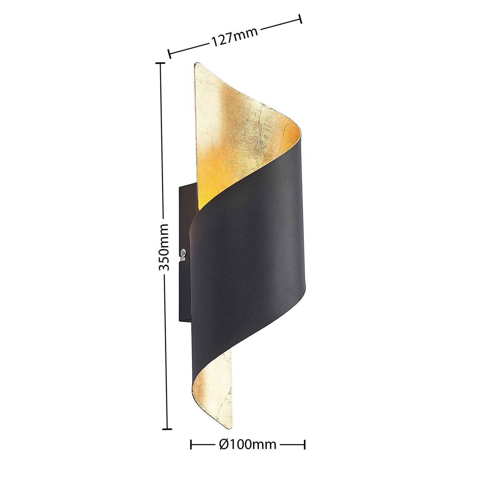 Candeeiro de parede Lindby Desirio, preto/dourado, 35 cm, metal