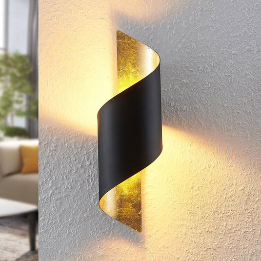 Candeeiro de parede Lindby Desirio, preto/dourado, 35 cm, metal