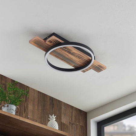 Candeeiro de teto LED Lindby Sentoa, cor madeira, 52,8 cm de comprimento, 3000 K